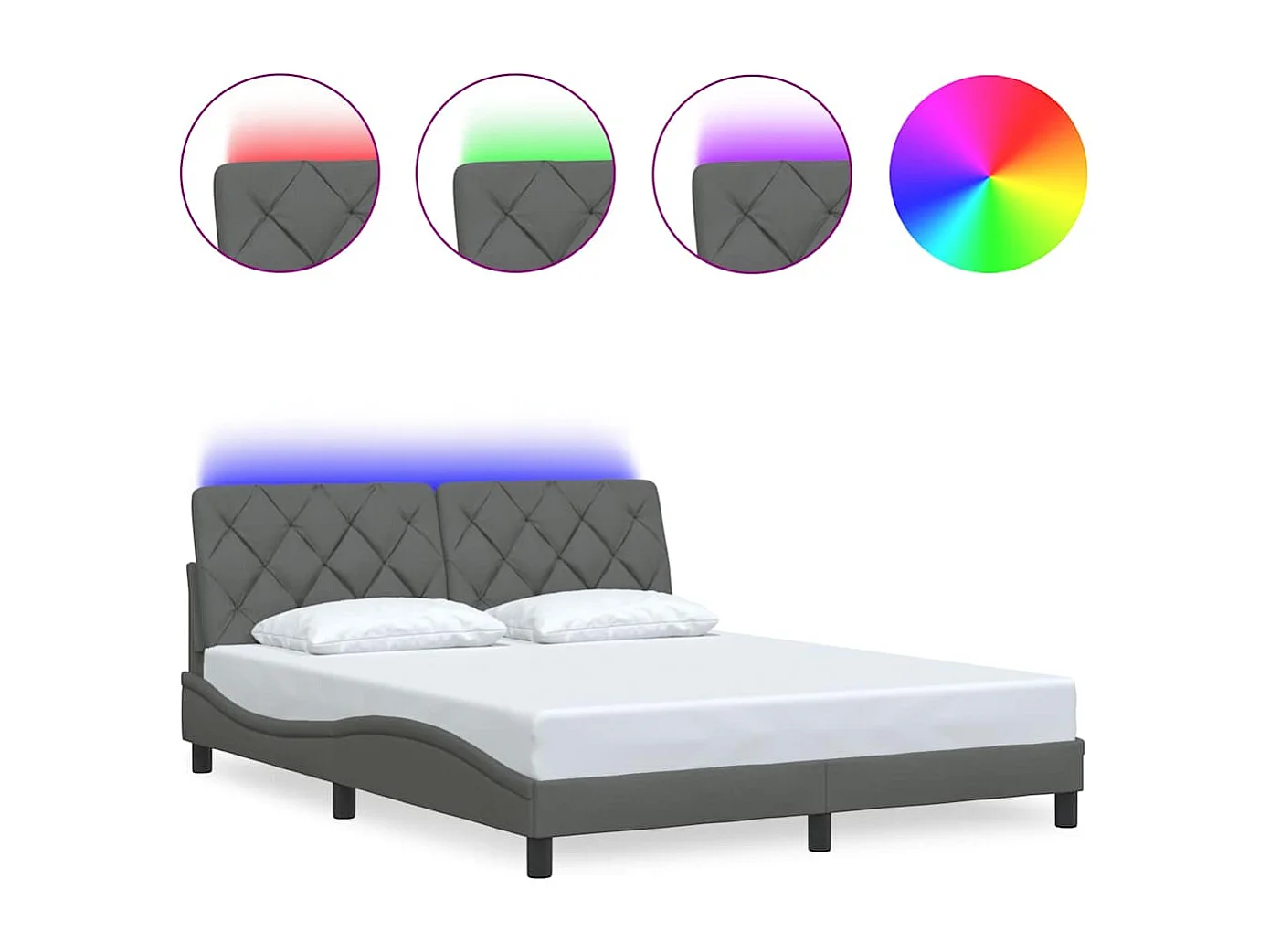 Cadre de lit avec LED sans matelas gris foncé 160x200 cm tissu
