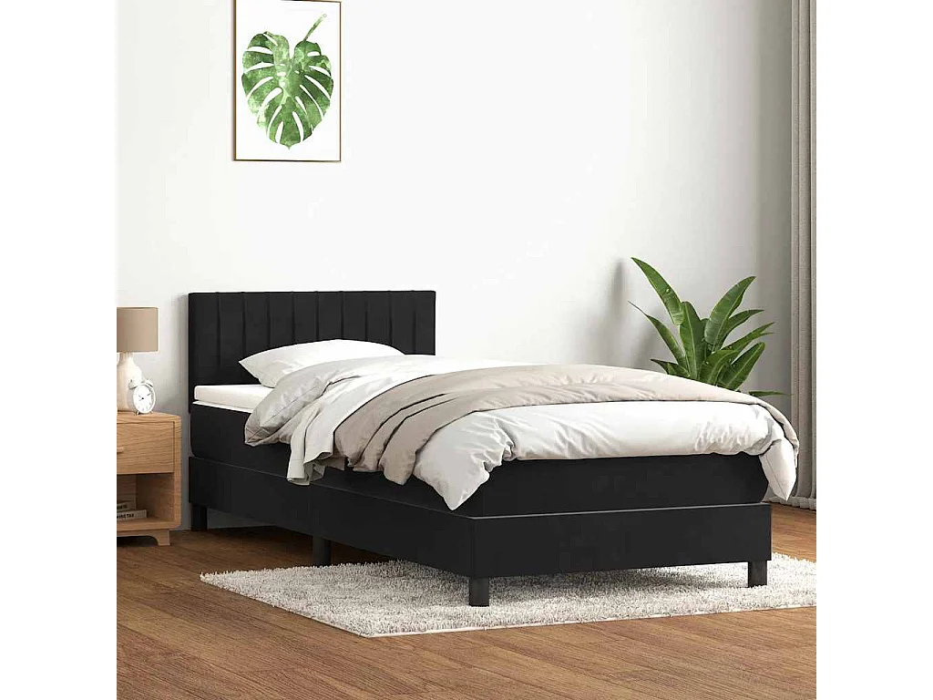 Cama box spring con colchón cuero sintético negro 80x210 cm