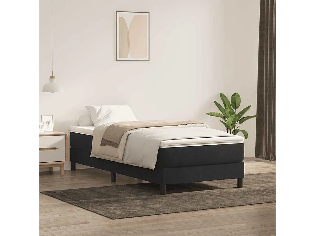 Cama box spring sin colchón cuero sintético negro 80x210 cm