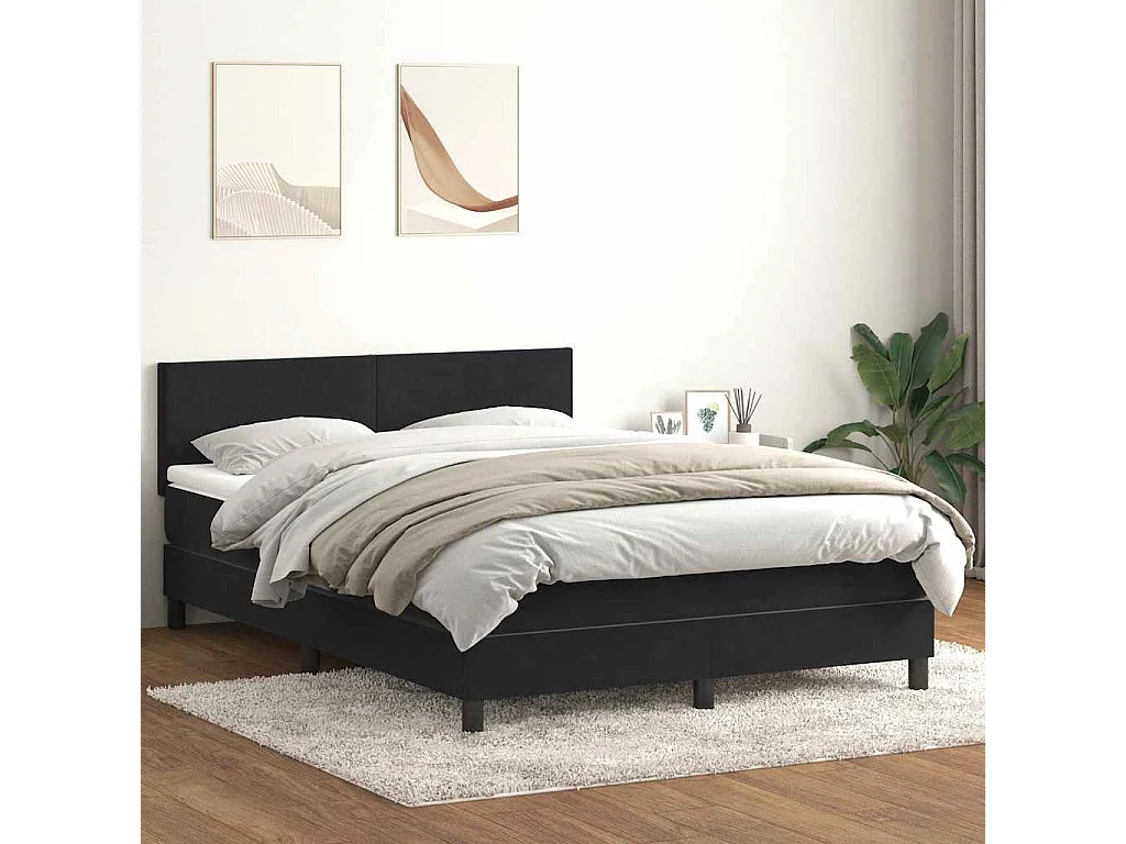 Sommier à lattes de lit avec matelas noir 160x210 cm velours