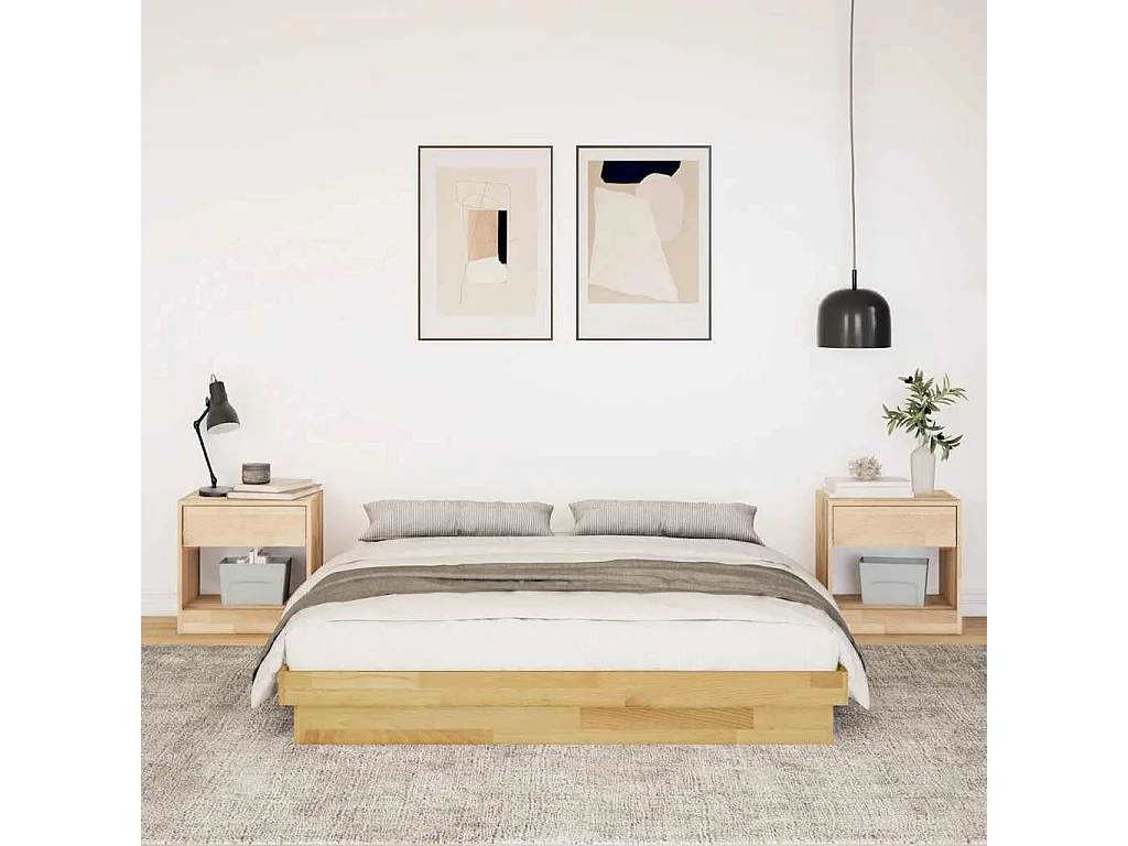 Cadre de lit sans matelas 140x190 cm bois massif de chêne