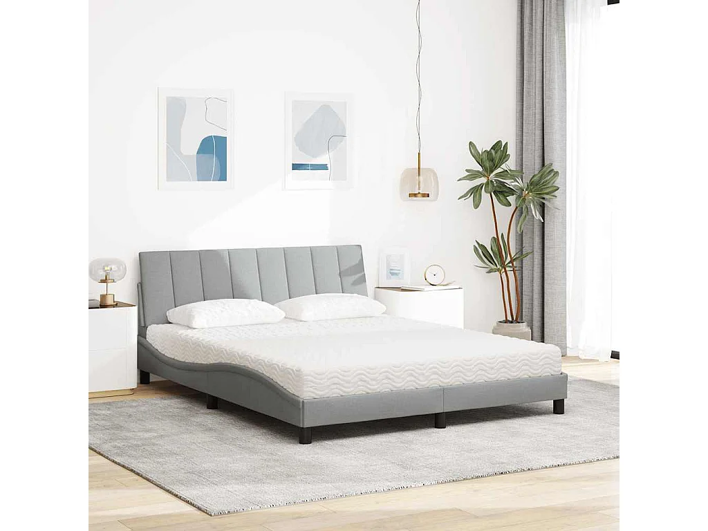 Cama com colchão 160x200 cm tecido cinzento-claro