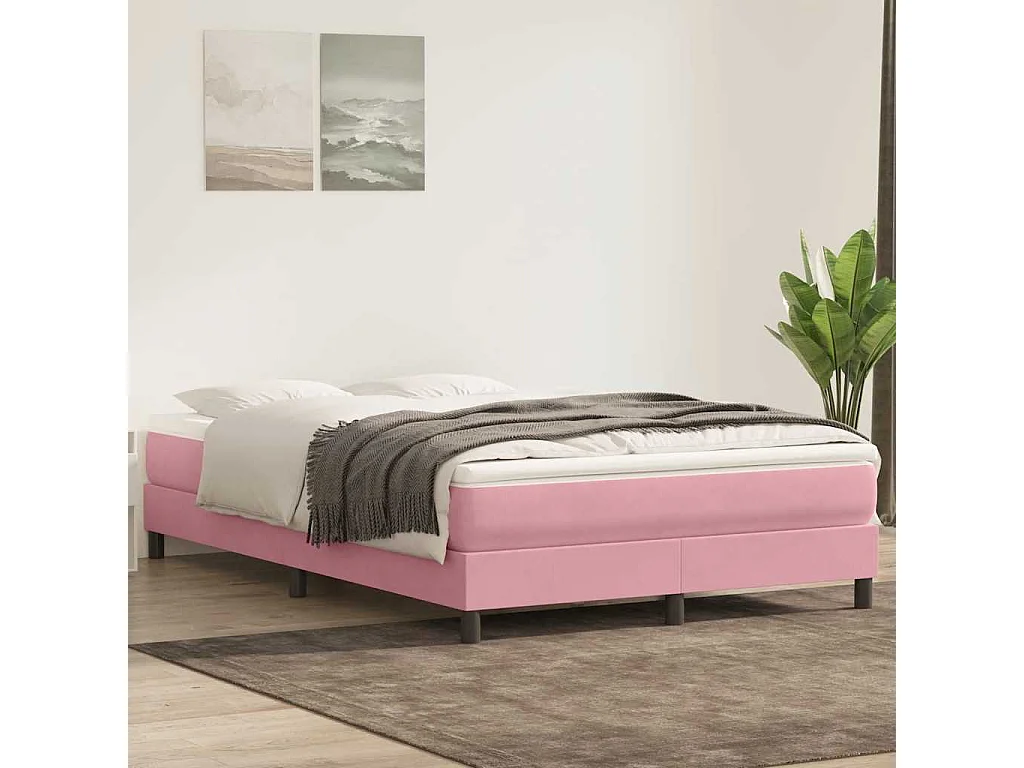 Cama box spring com colchão 160x210 cm veludo rosa