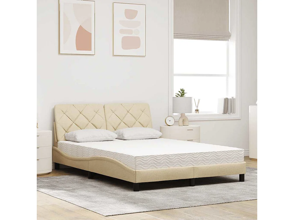 Lit avec matelas crème 140x200 cm tissu