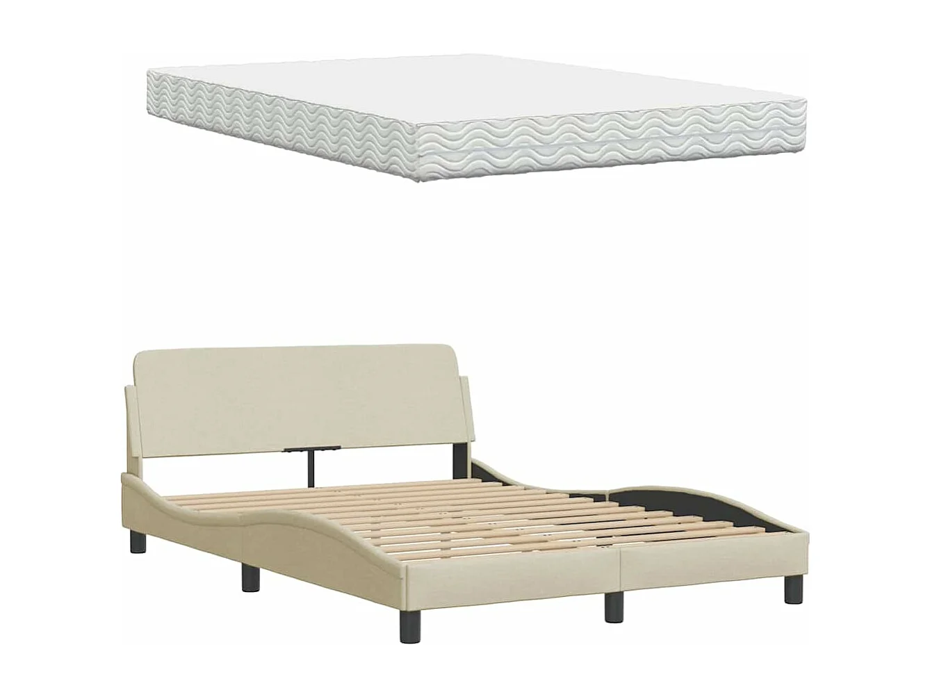 Lit avec matelas crème 140x200 cm tissu