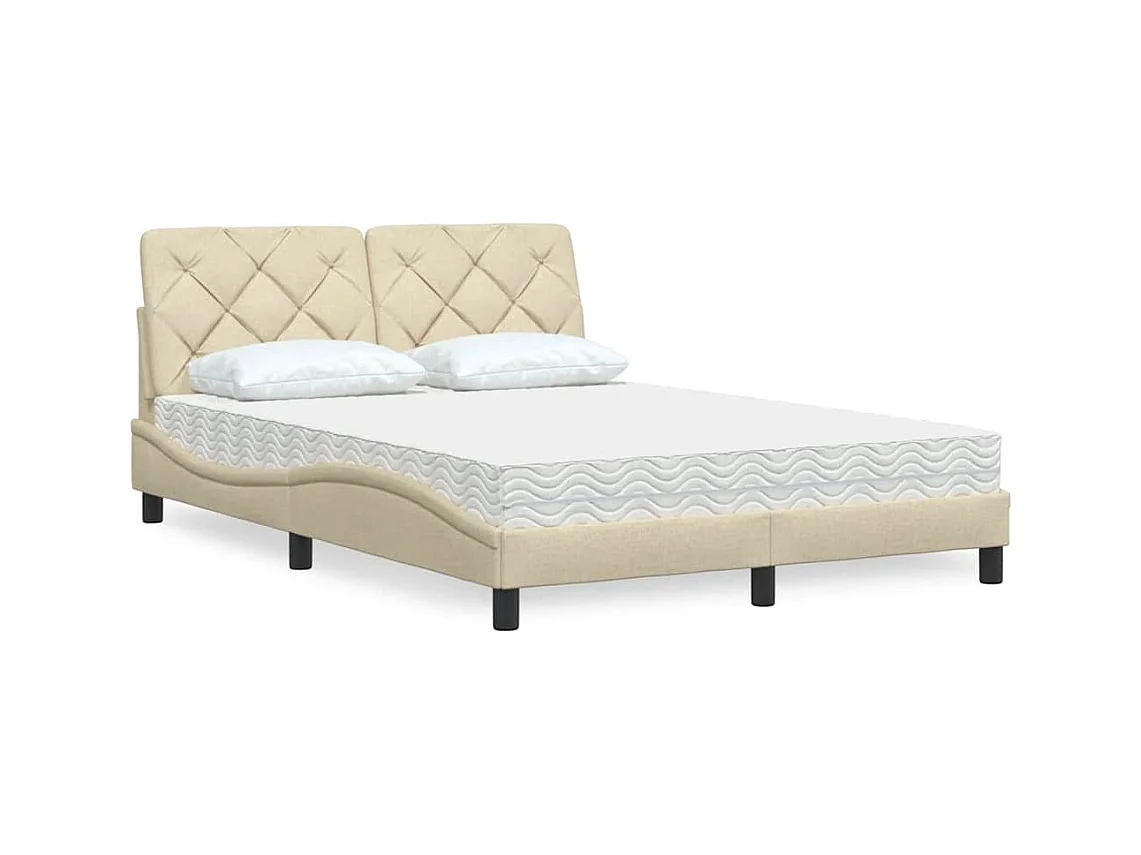 Lit avec matelas crème 140x200 cm tissu