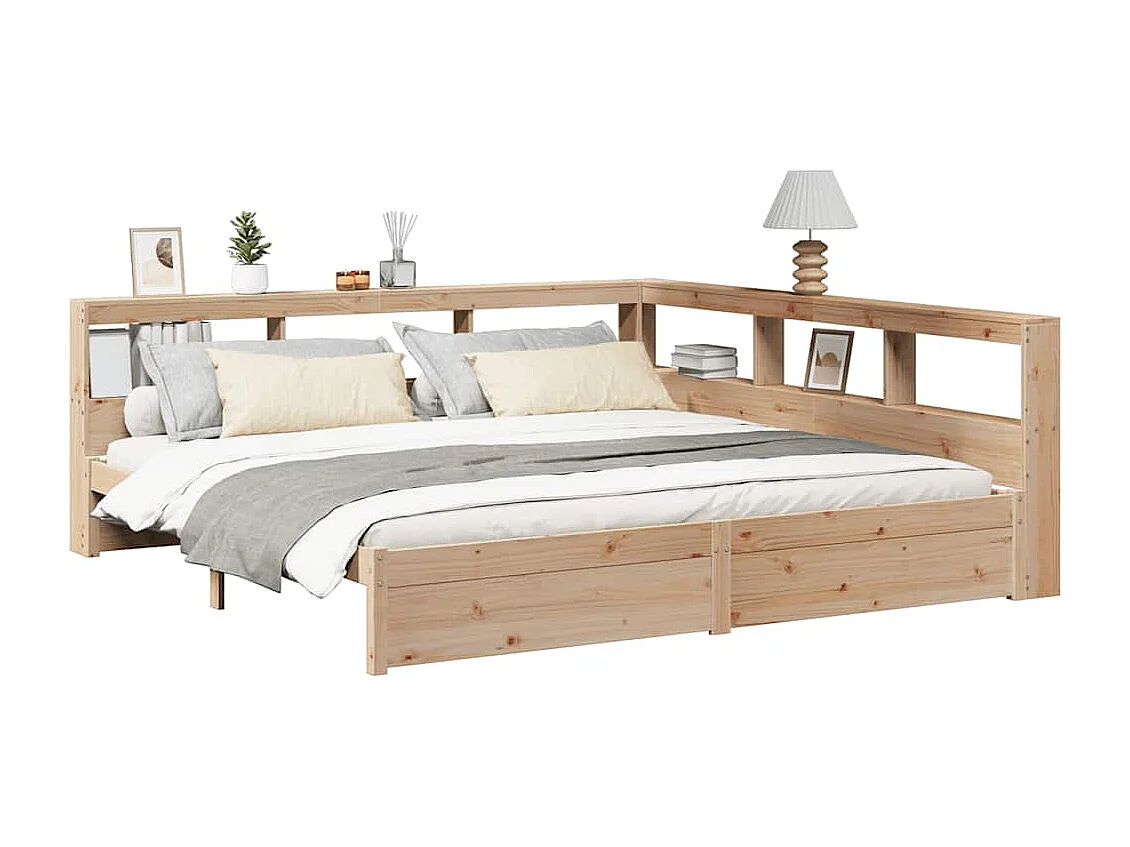 Lit bibliothèque sans matelas 180x200 cm bois massif de pin