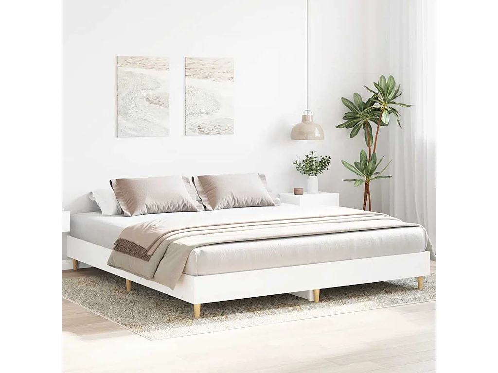 Cadre de lit sans matelas blanc 200x200 cm bois d'ingénierie