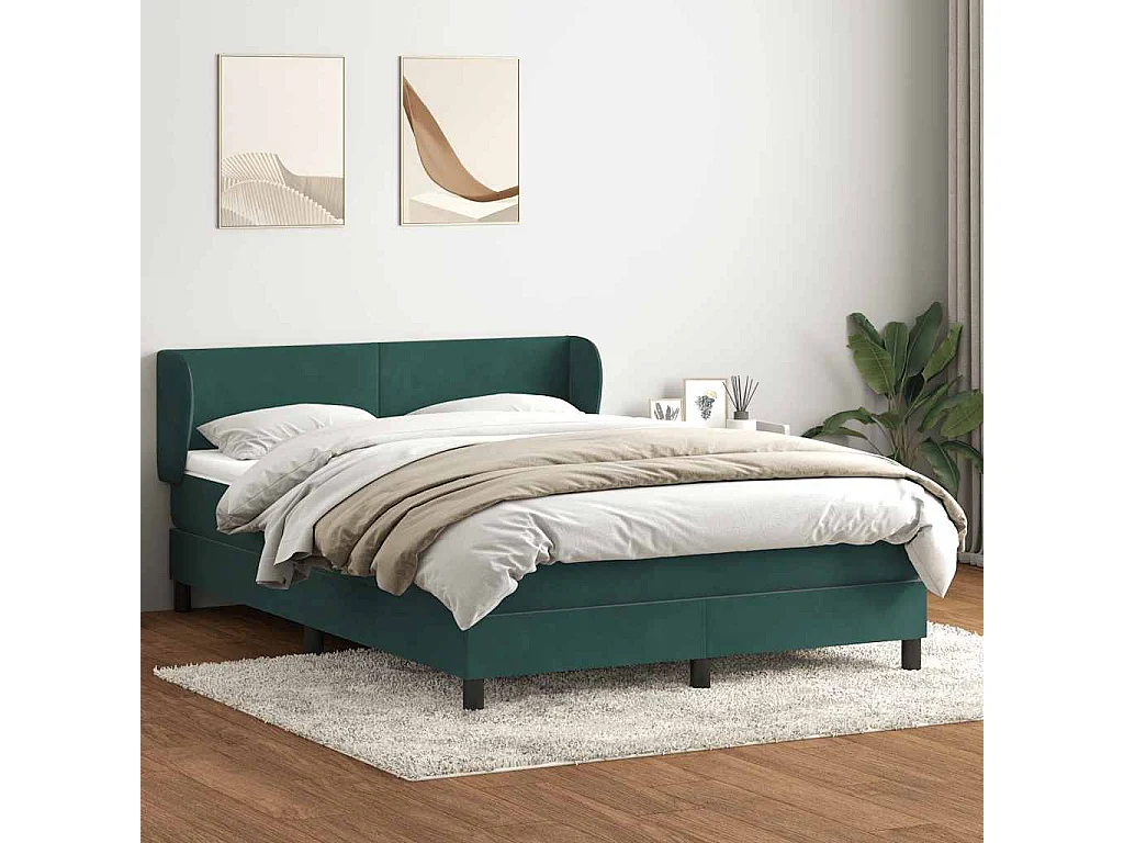 Cama box spring con colchón terciopelo verde oscuro 160x220 cm
