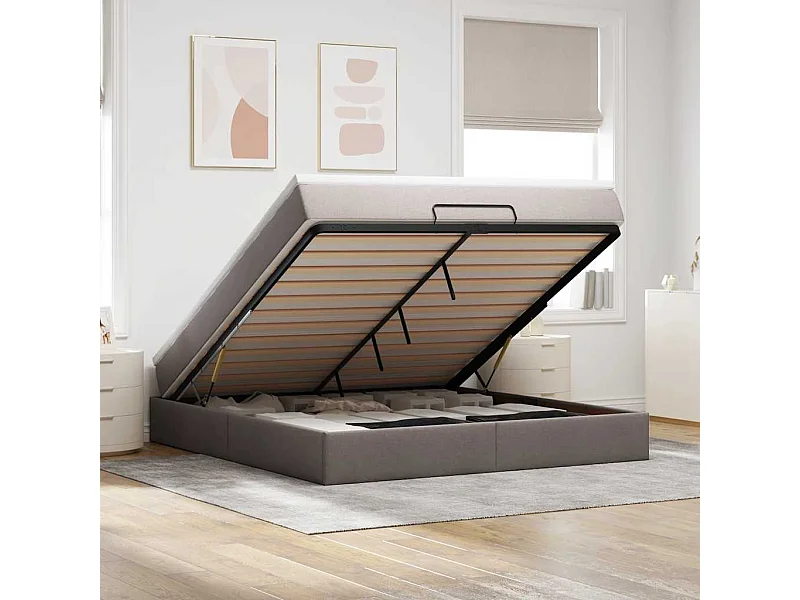 Cadre de lit ottoman avec matelas taupe 180x200 cm tissu