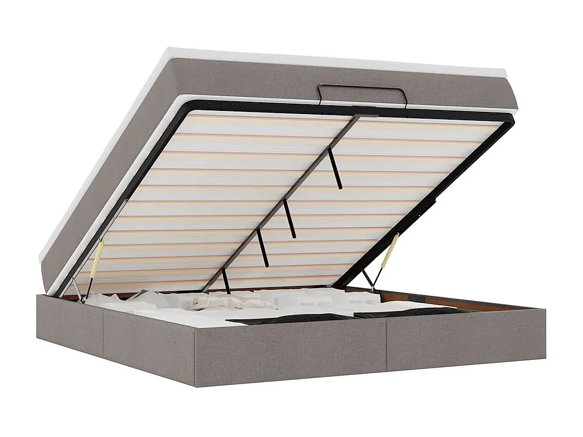 Cadre de lit ottoman avec matelas taupe 180x200 cm tissu