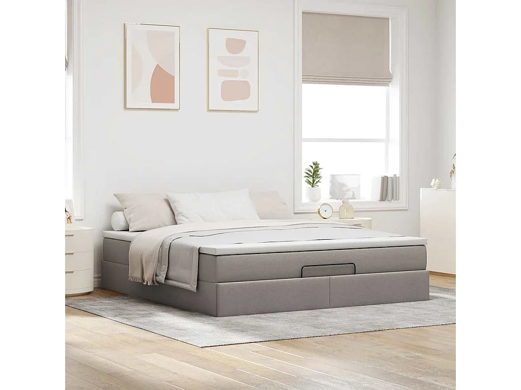 Cadre de lit ottoman avec matelas taupe 180x200 cm tissu