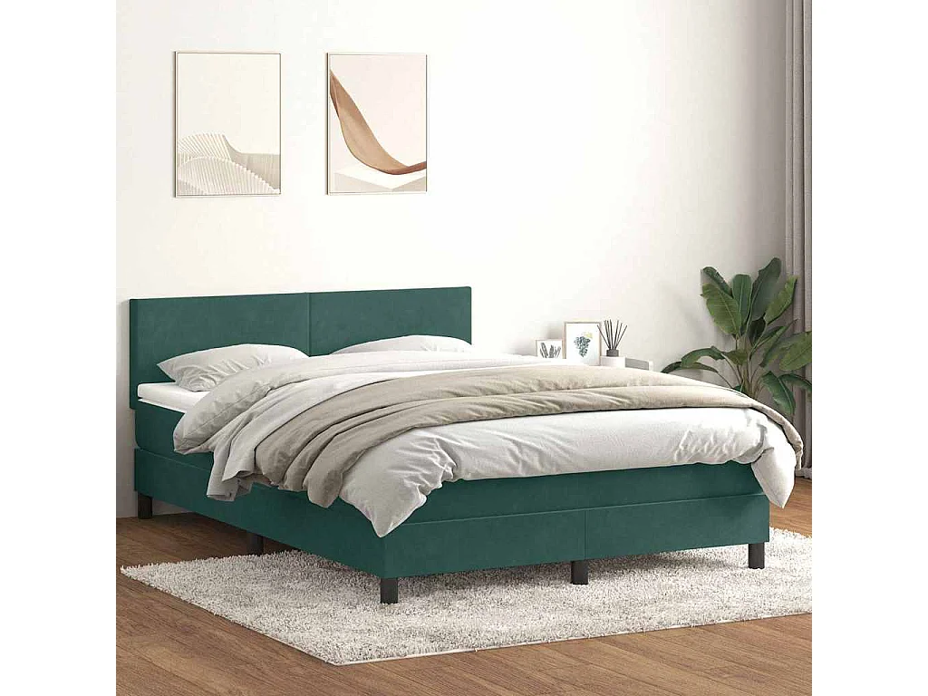 Cama box spring con colchón terciopelo verde oscuro 140x210 cm