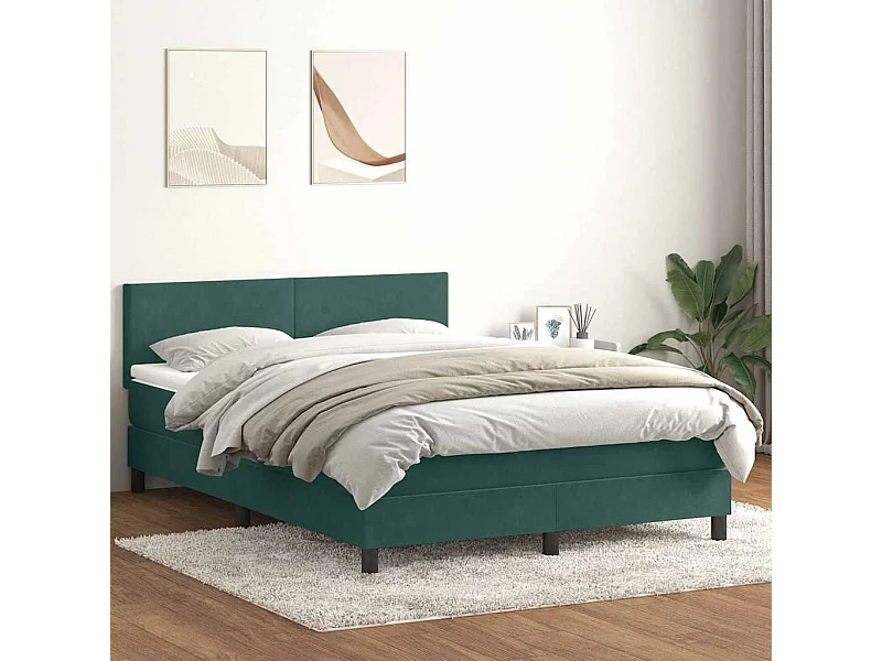 Cama box spring con colchón terciopelo verde oscuro 140x210 cm