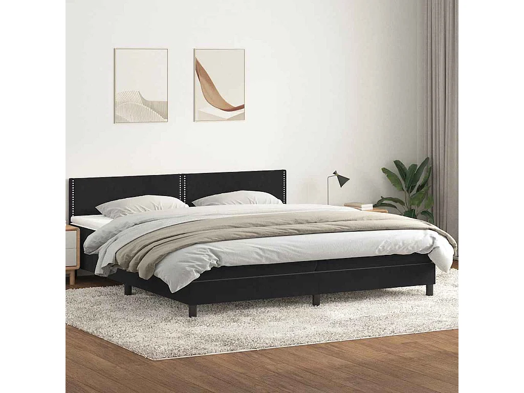 Cama box spring con colchón terciopelo negro 180x210 cm