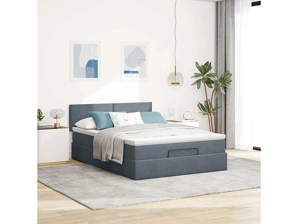 Cadre de lit ottoman avec matelas gris foncé 140x190 cm velours