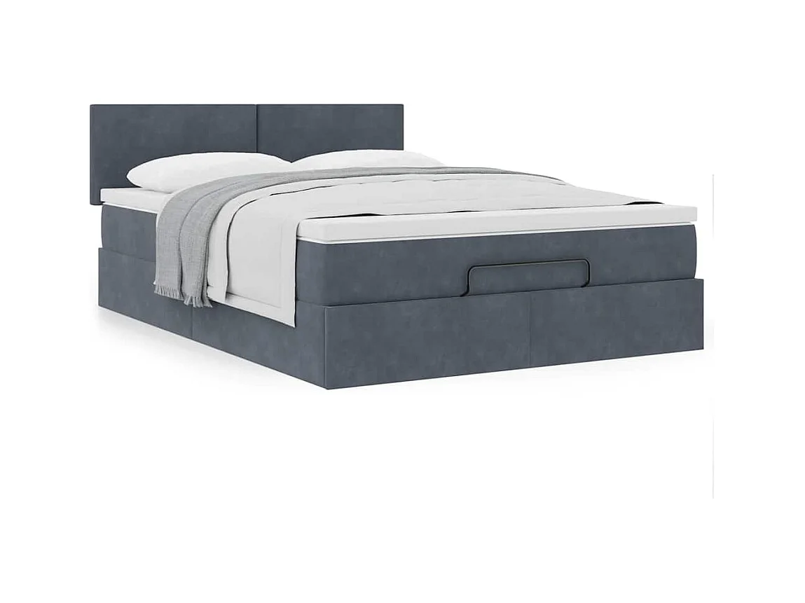 Cadre de lit ottoman avec matelas gris foncé 140x190 cm velours