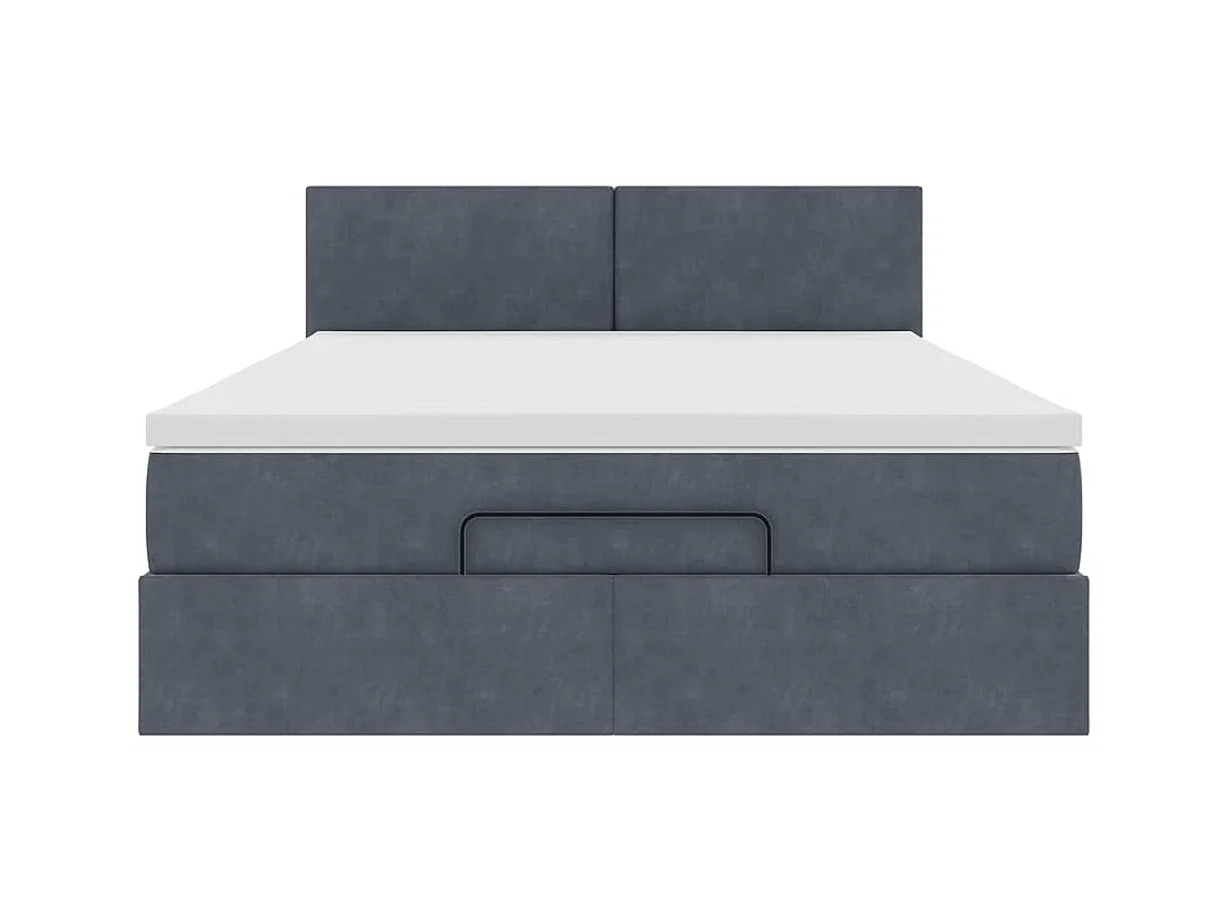 Cadre de lit ottoman avec matelas gris foncé 140x190 cm velours