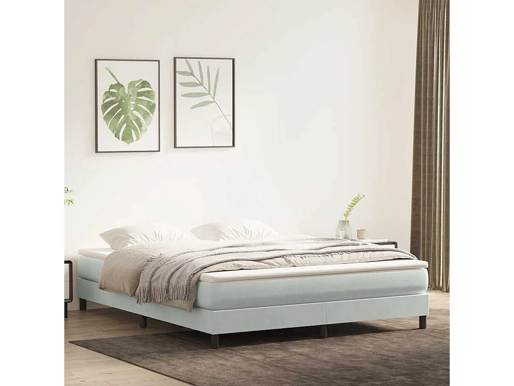 Cama box spring con colchón terciopelo gris claro 180x220 cm