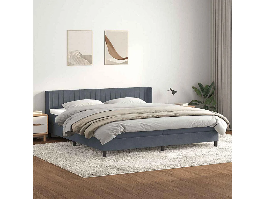 Cama box spring con colchón terciopelo gris oscuro 180x210 cm