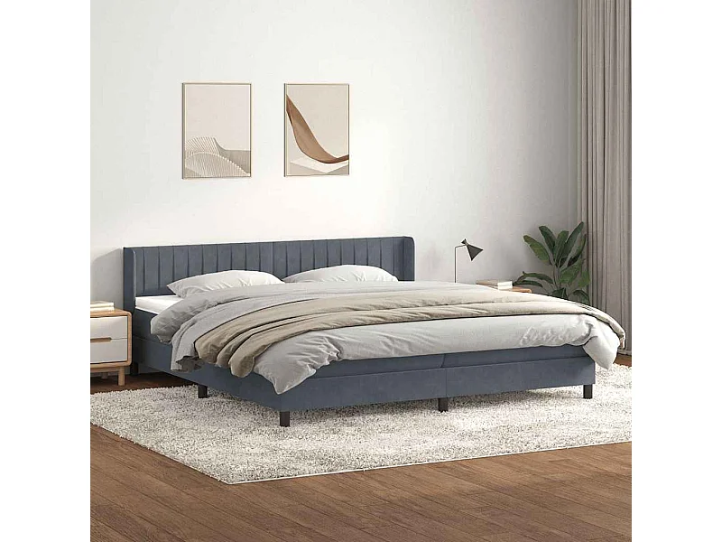 Cama box spring con colchón terciopelo gris oscuro 180x210 cm