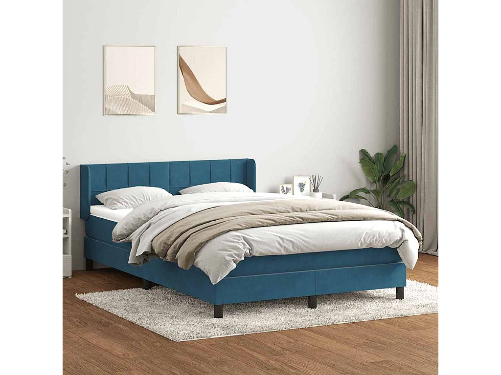 Cama box spring con colchón terciopelo azul oscuro 140x210 cm