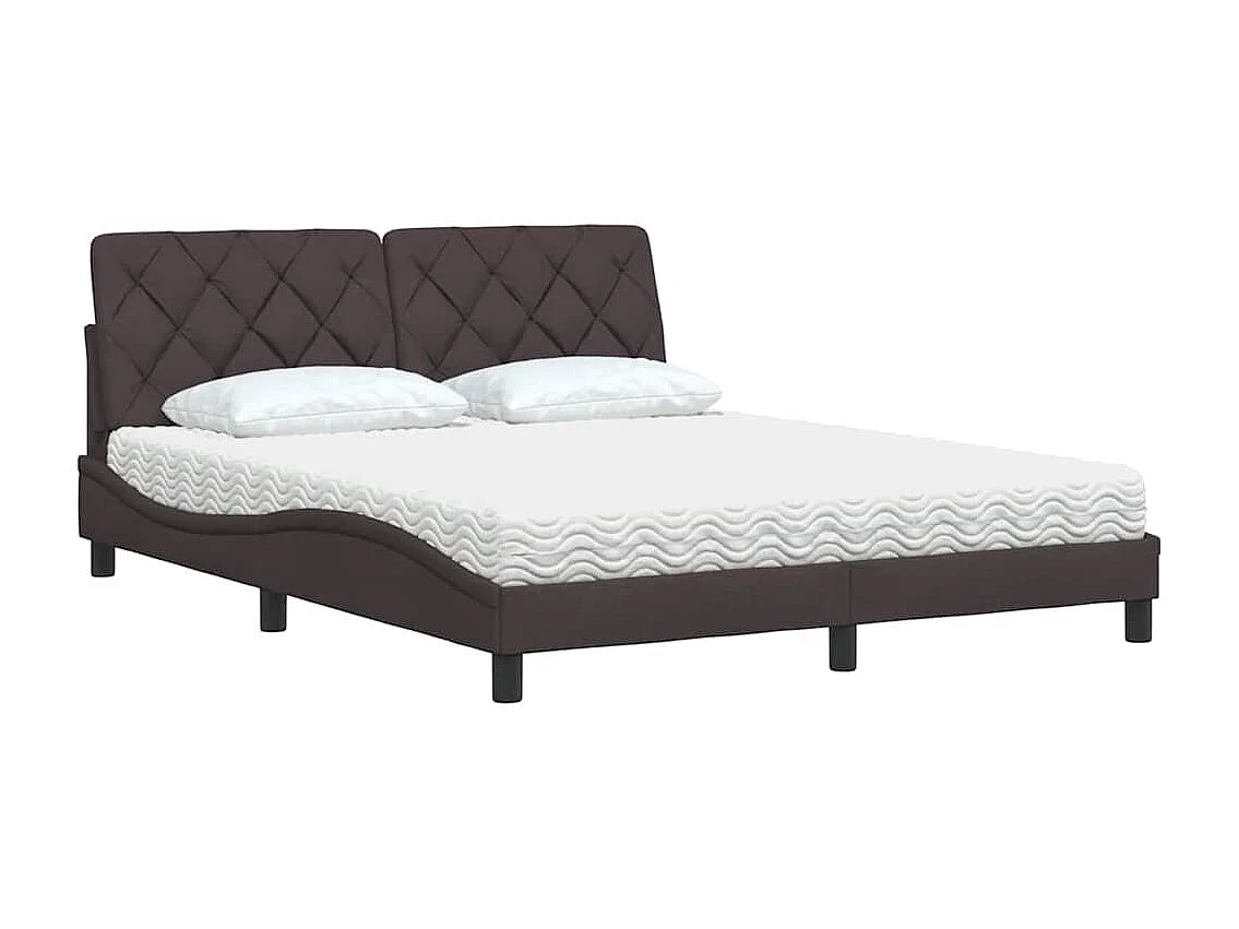 Lit avec matelas marron foncé 160x200 cm tissu