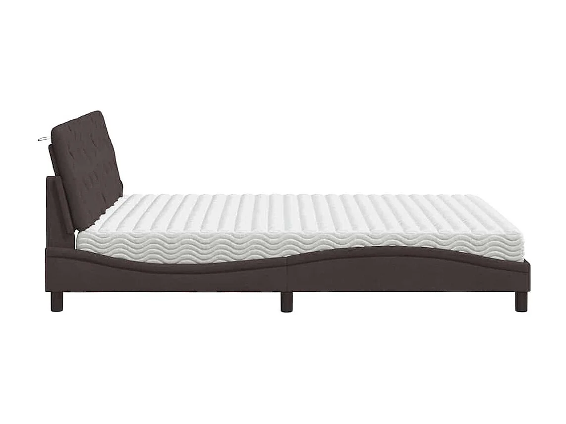 Lit avec matelas marron foncé 160x200 cm tissu
