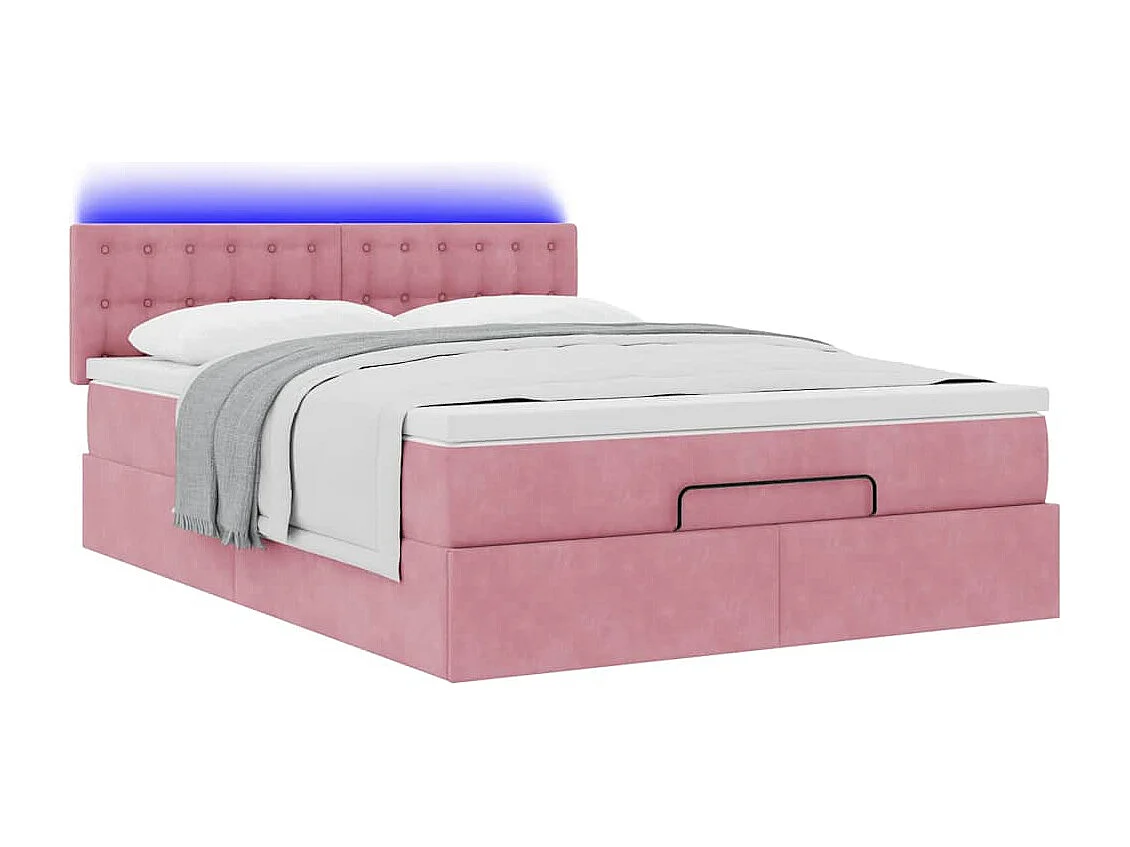 Estructura cama otomana con colchón terciopelo rosa 140x190 cm