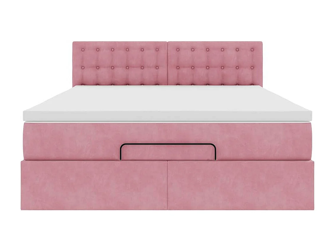 Cadre de lit ottoman avec matelas rose 140x190 cm velours