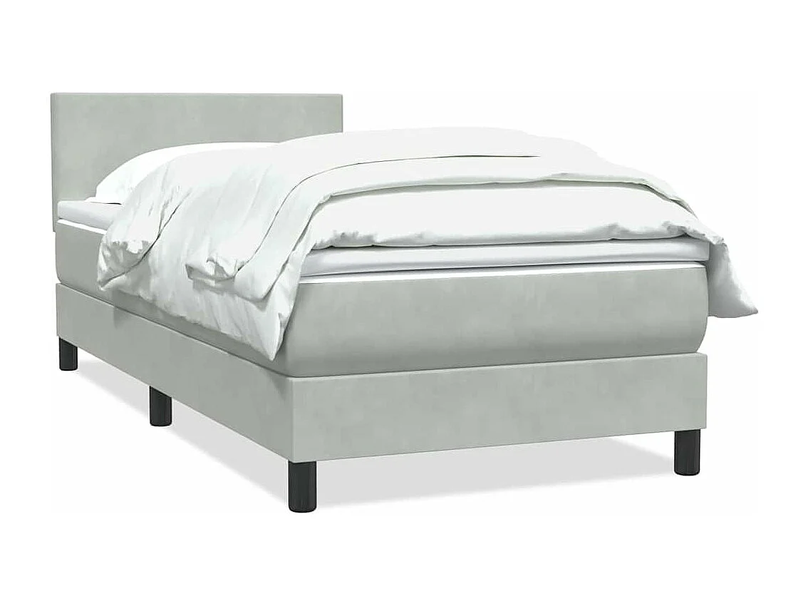 Cama box spring con colchón terciopelo gris claro 80x210 cm