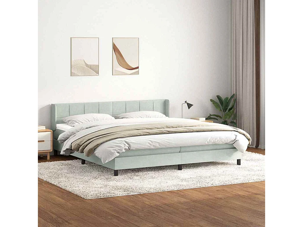 Cama com molas/colchão 180x210 cm veludo cinzento-claro