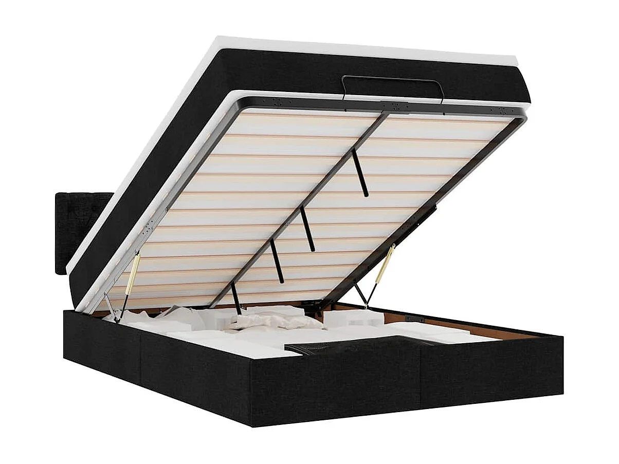 Cadre de lit ottoman avec matelas noir 140x190 cm tissu