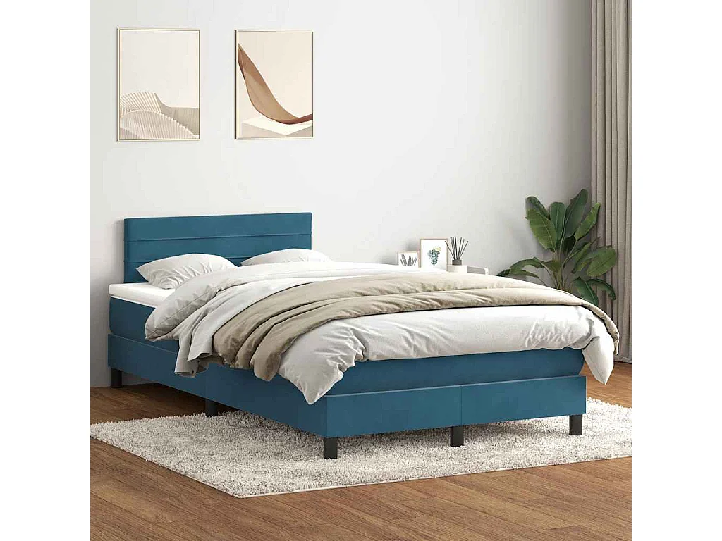 Cama com molas/colchão 120x210 cm veludo azul-escuro