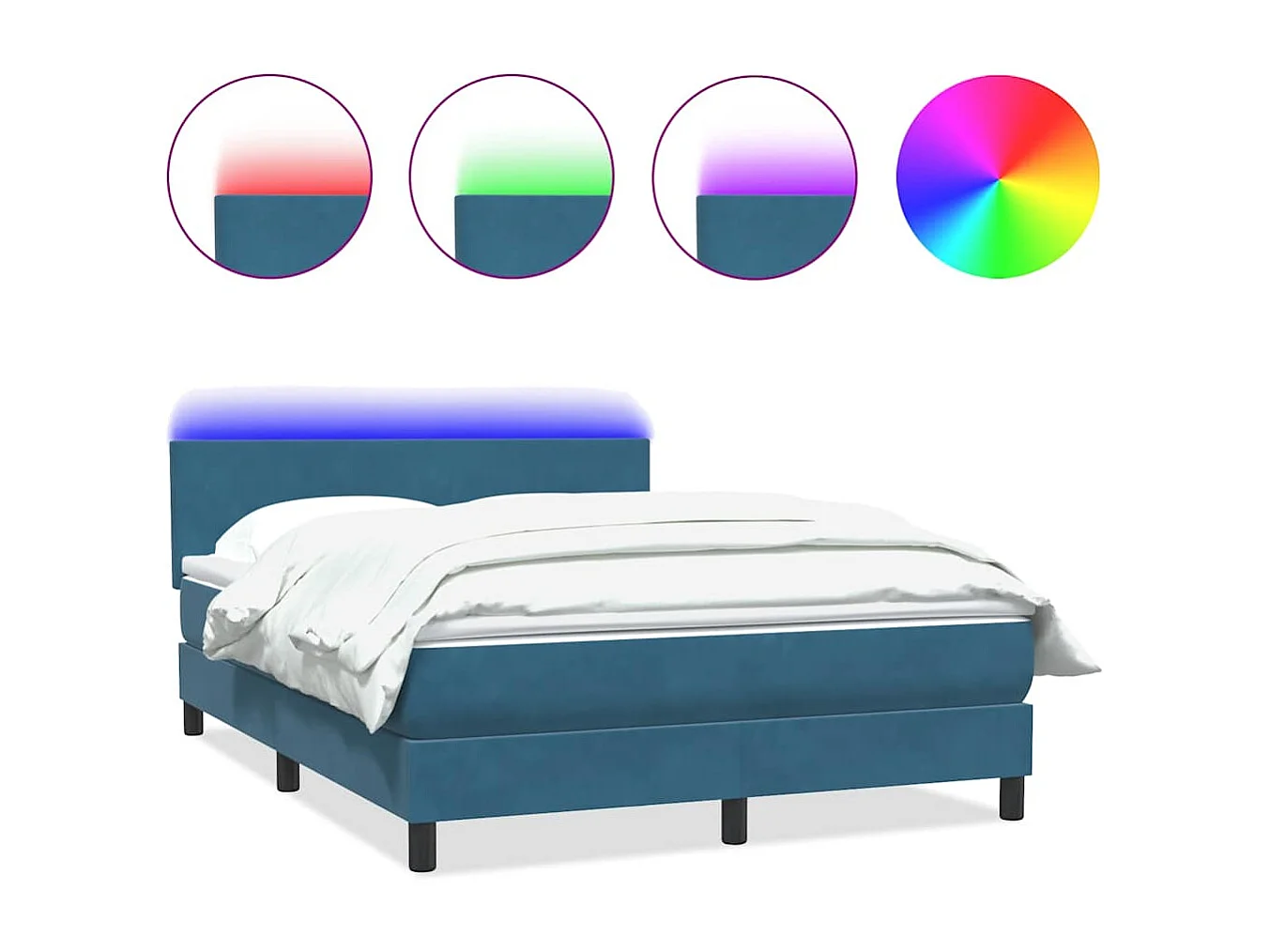 Cama box spring com colchão 160x210 cm veludo azul escuro