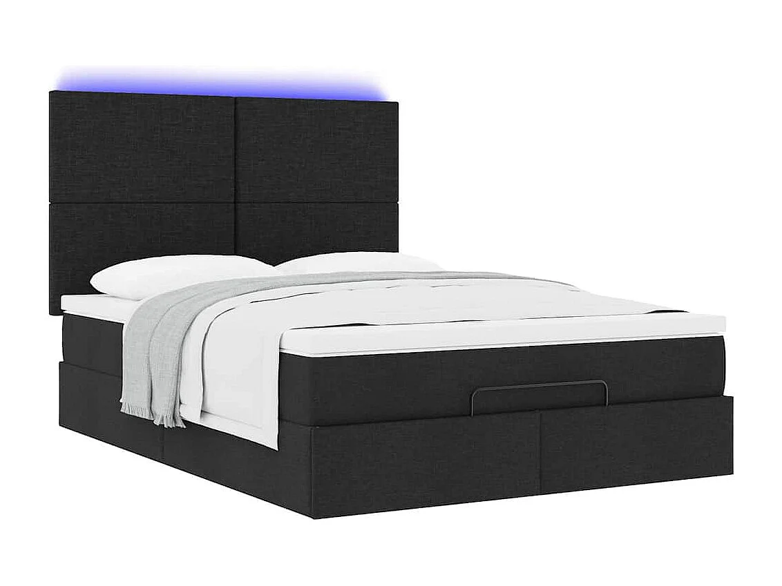Cadre de lit ottoman avec matelas noir 140x190 cm tissu
