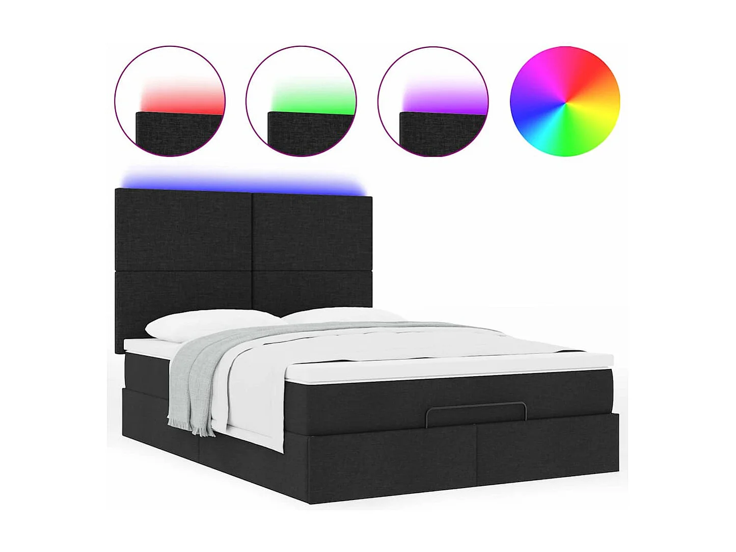 Estrutura de cama otomana com colchão 140x190 cm tecido preto