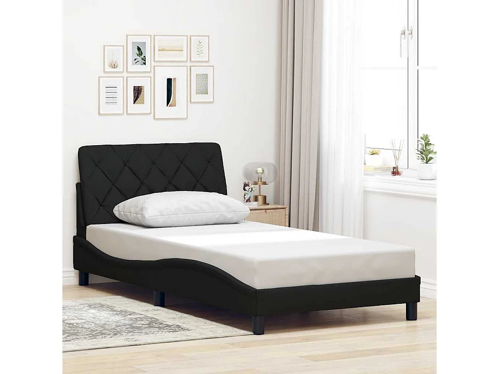 Cadre de lit sans matelas noir 100x200 cm tissu
