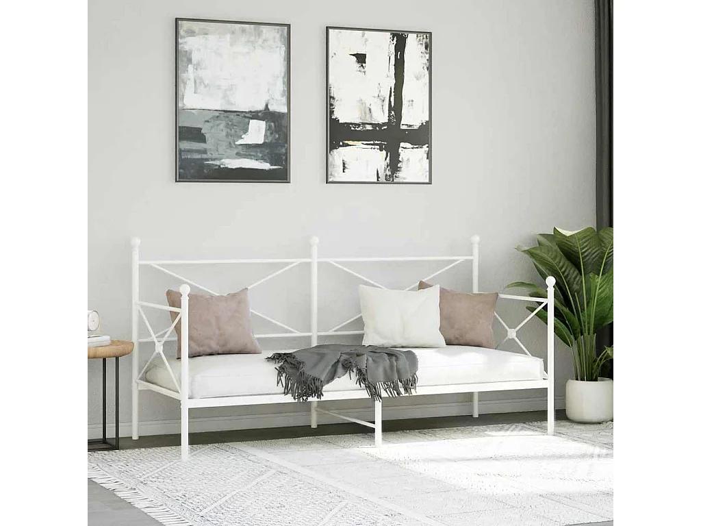 Sofá cama sin colchón cuero sintético blanco 90x200 cm acero