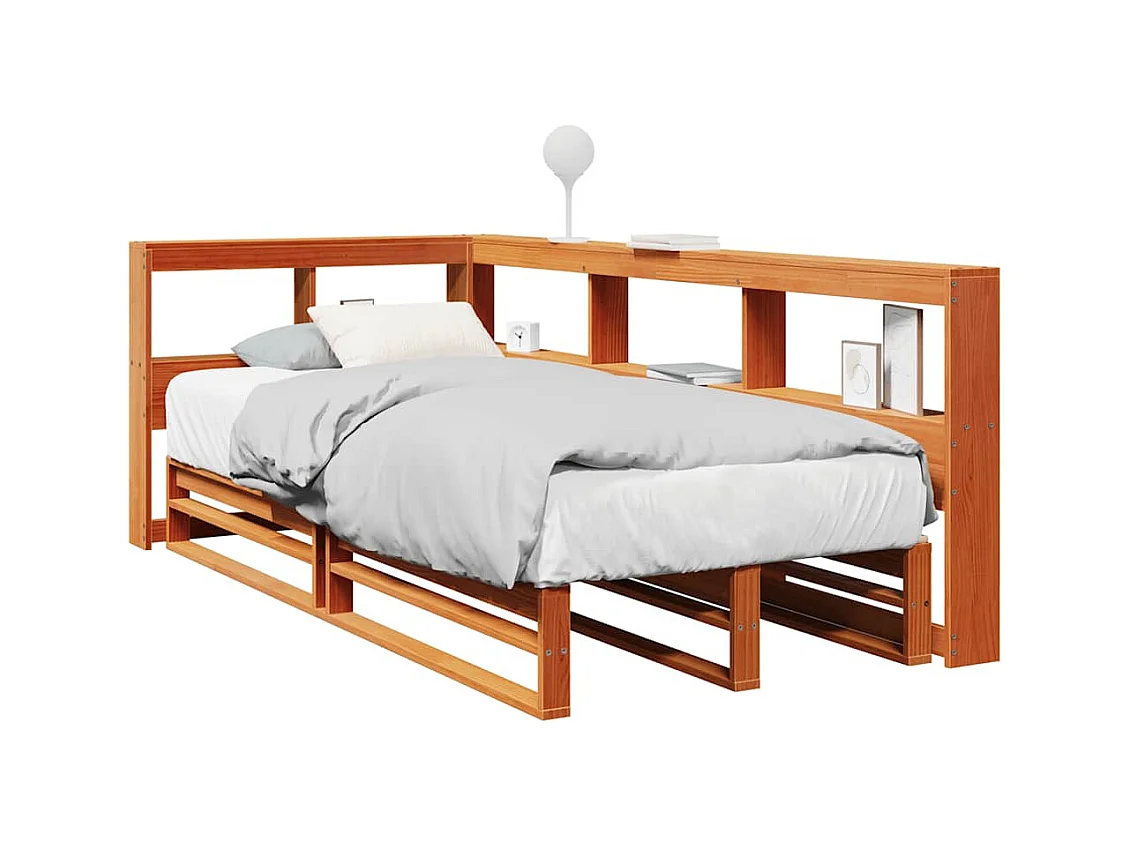Lit bibliothèque sans matelas cire marron 90x200 cm pin massif