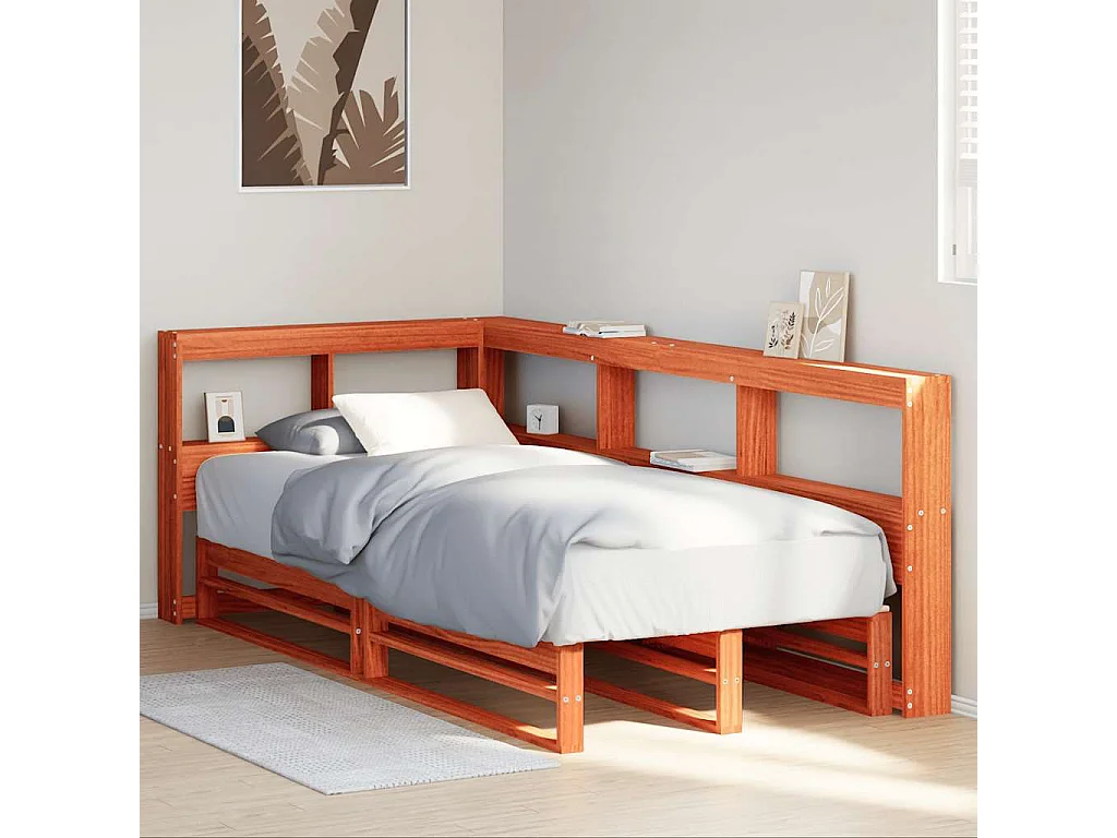 Lit bibliothèque sans matelas cire marron 90x200 cm pin massif