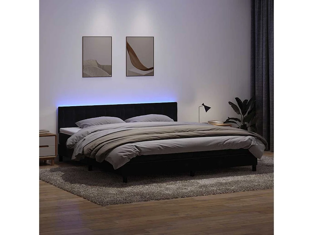 Sommier à lattes de lit avec matelas noir 180x210 cm velours