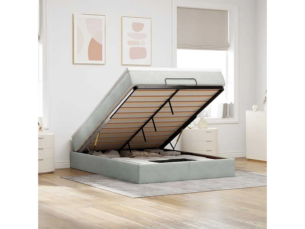 Estructura cama otomana con colchón gris claro 140x200cm