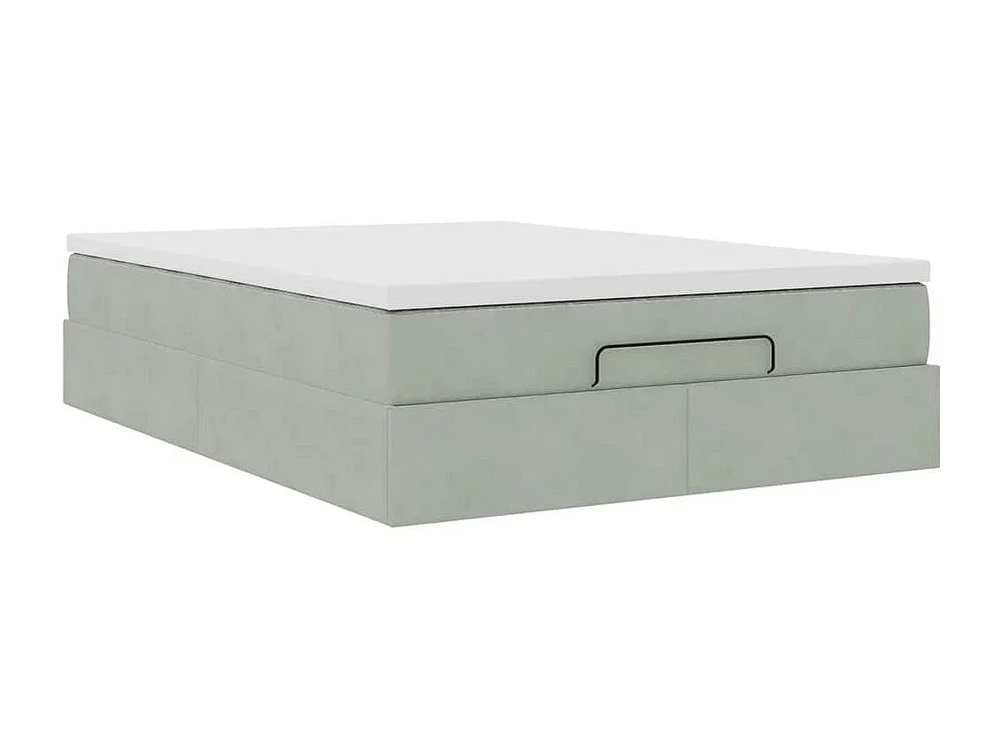 Cadre de lit ottoman avec matelas gris clair 140x200 cm velours