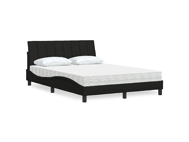 Lit avec matelas noir 140x190 cm tissu