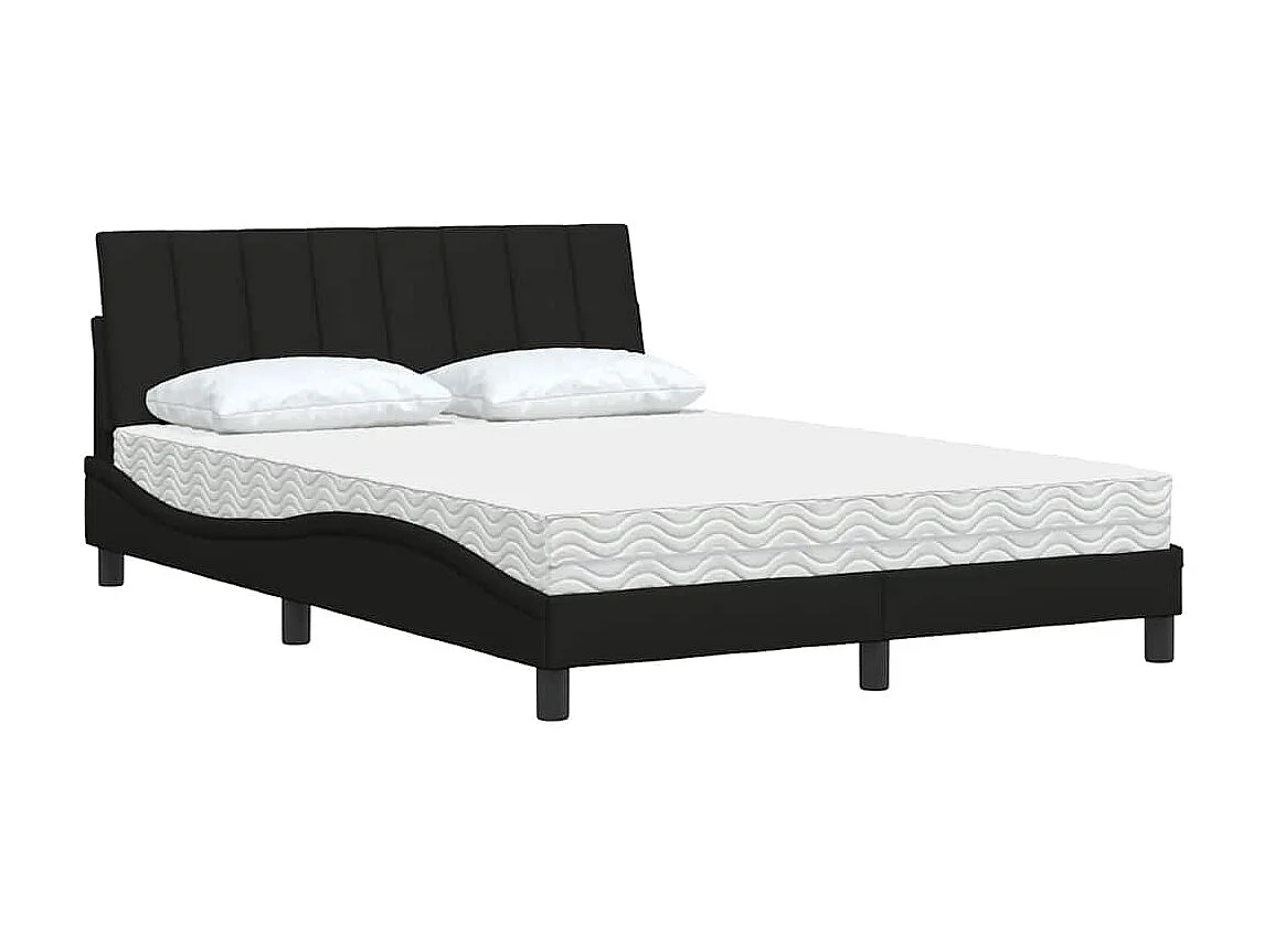 Lit avec matelas noir 140x190 cm tissu
