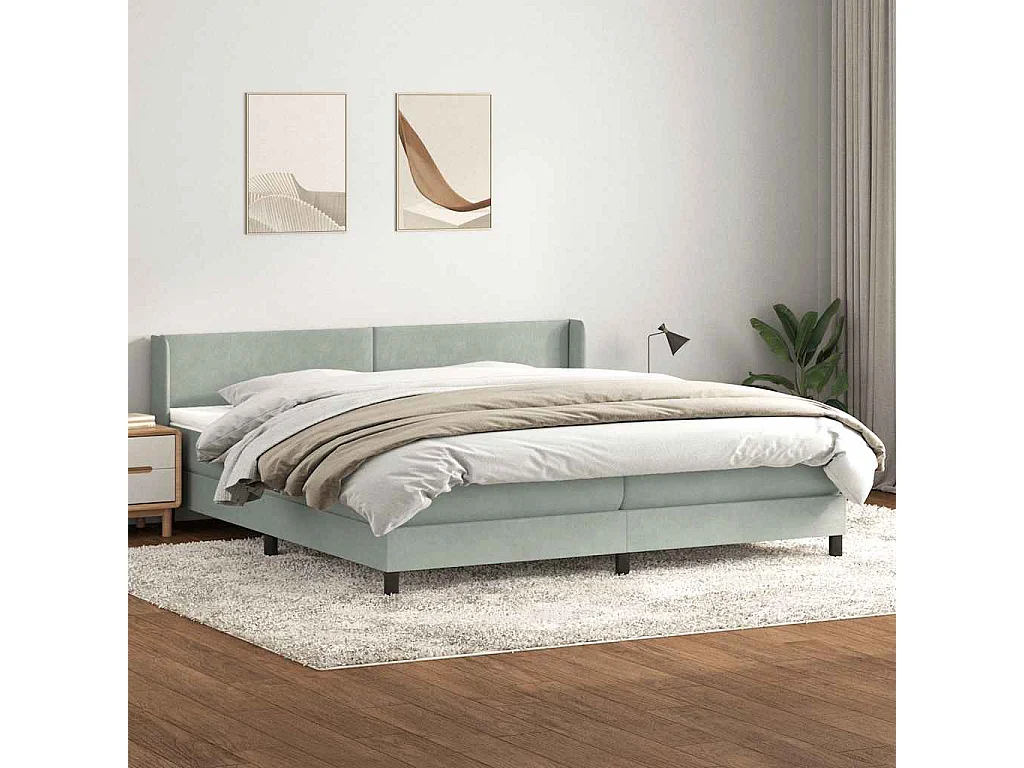 Cama box spring con colchón terciopelo gris claro 180x210 cm