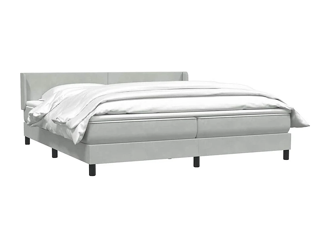 Cama box spring con colchón terciopelo gris claro 180x210 cm