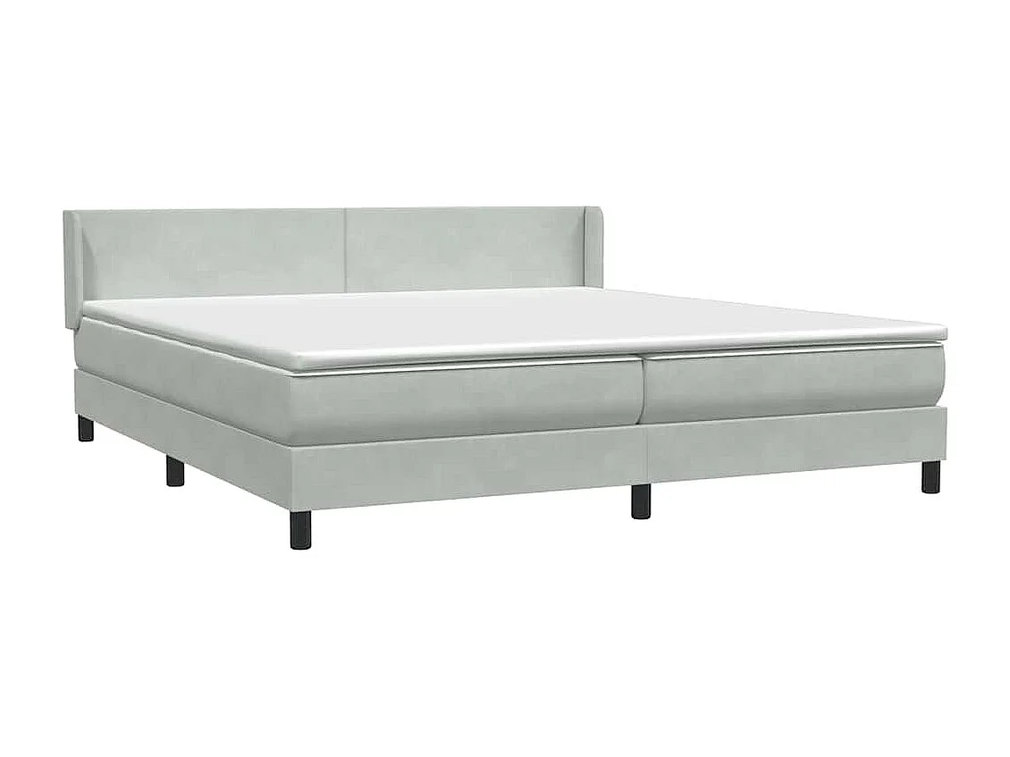 Cama box spring con colchón terciopelo gris claro 180x210 cm