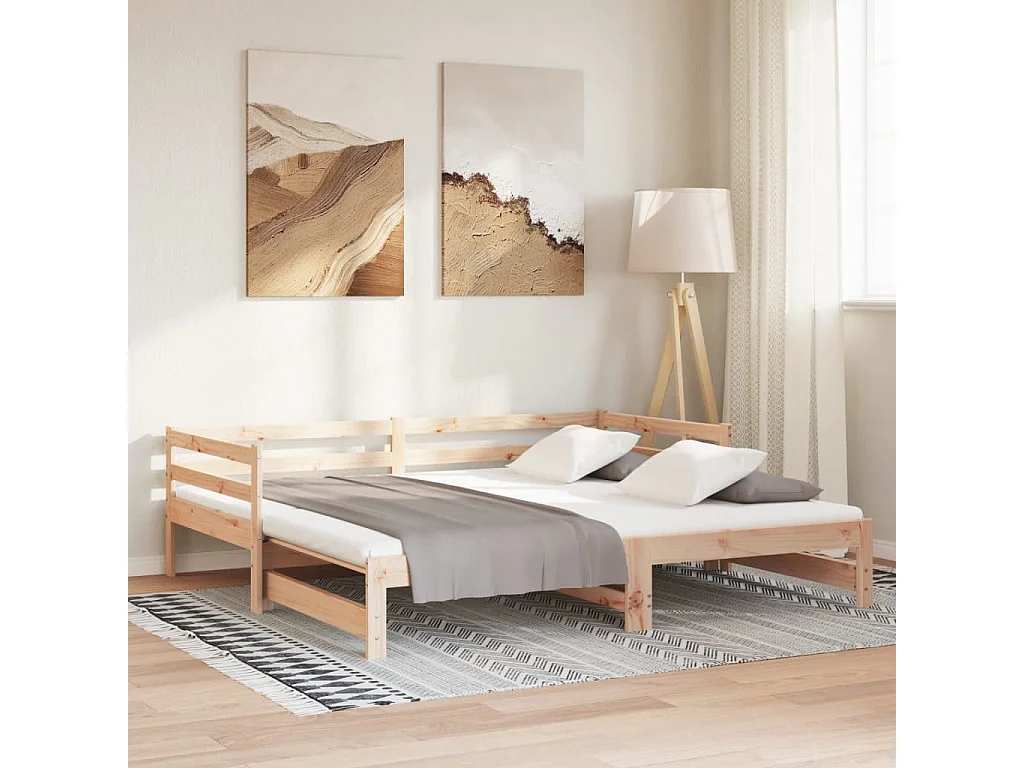 Sofá-cama de puxar 2x(80x200) cm madeira de pinho maciça